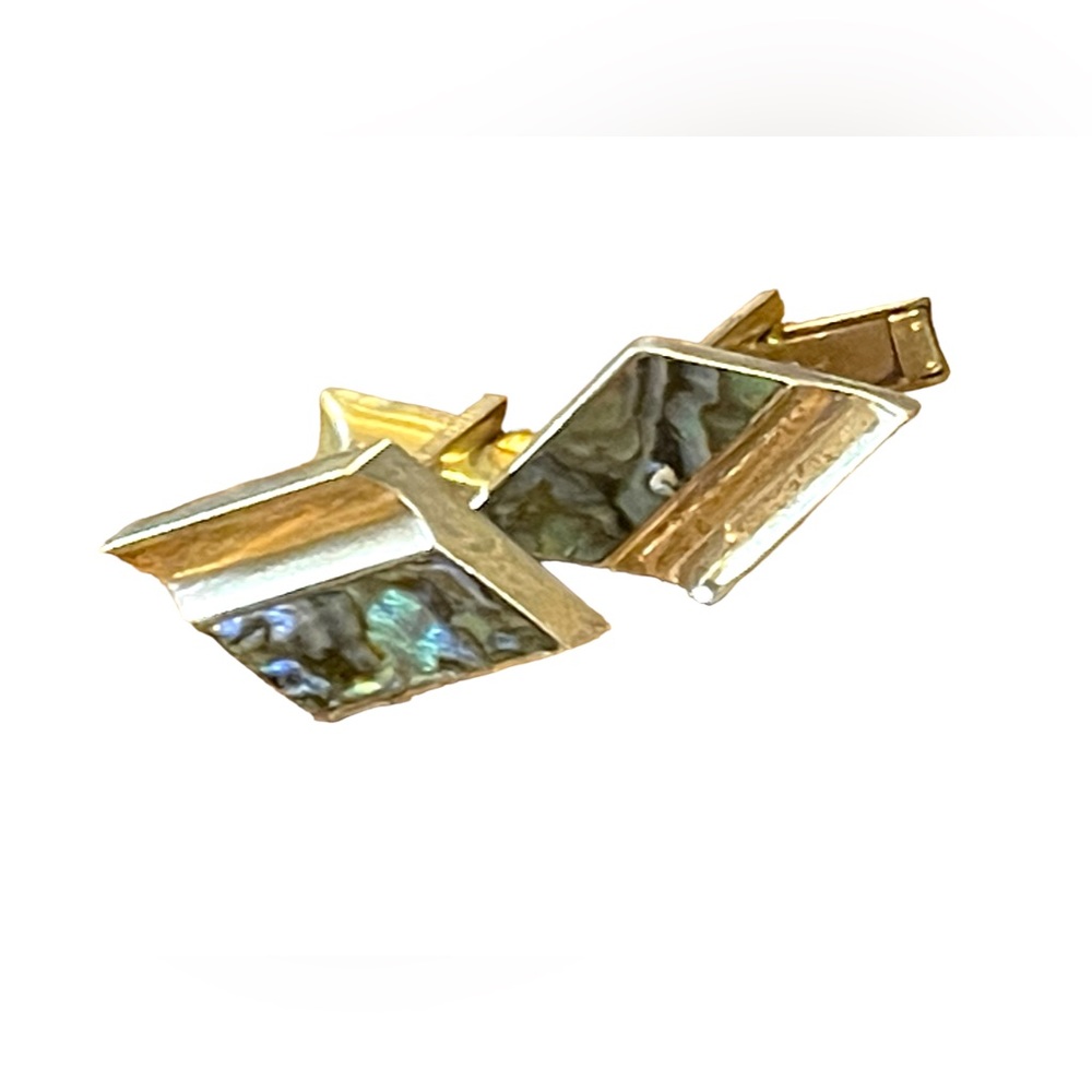 VINTAGE Modernist ABALONE Signed CJ TAXCO MEXICO STERLING CUFFLINKS